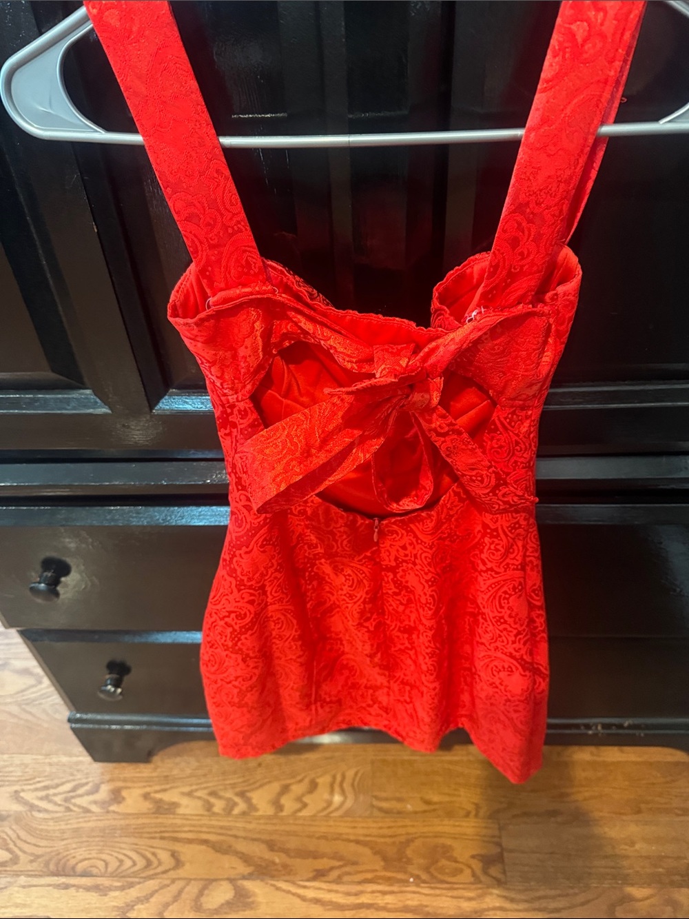 Red Jacquard dress with Sweetheart Neckline